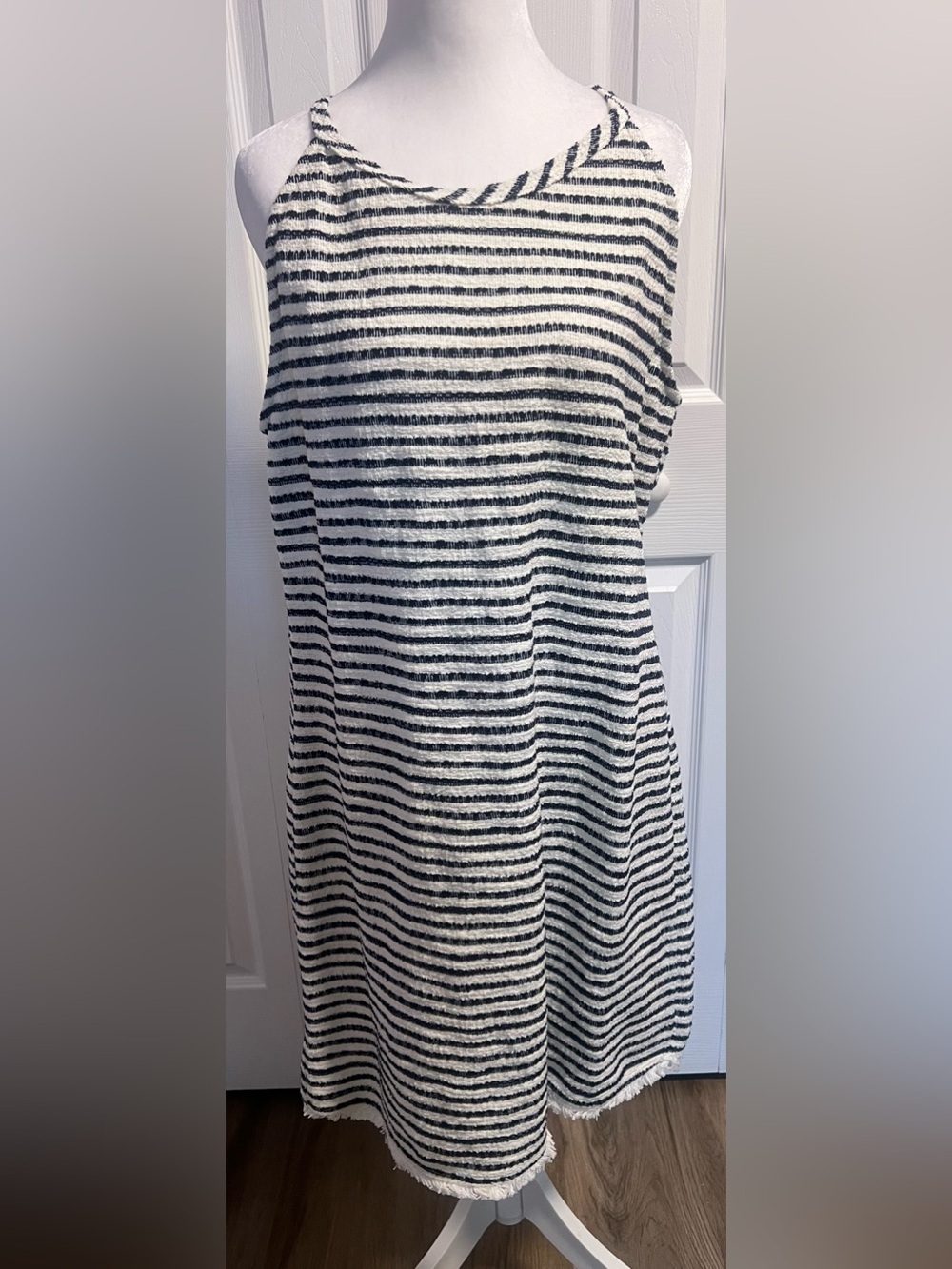 Green Envelope Los Angeles Textured Knit Striped Sleeveless Halter Dress
